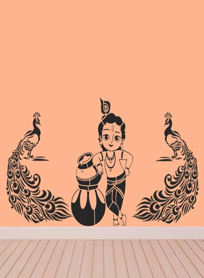 ARandNJ Theme- Peacock Bird & Natkhat Krishna Print DIY Reusable Design Ideal for Kids Room, Entrance, Bedroom Decoration Modern Pattern Home Wall Stencil (Pack of 2, Stencils for Wall Painting) - Image 3